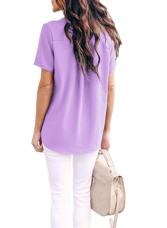 Allimy Womens Ladies Fashion Summer Spring Plus Size Short Sleeve Business Casual Outfits Dress Shirts Blouses and Tops for Women 2026 Trendy Dressy Casual Elegant Pruple M - Image 5